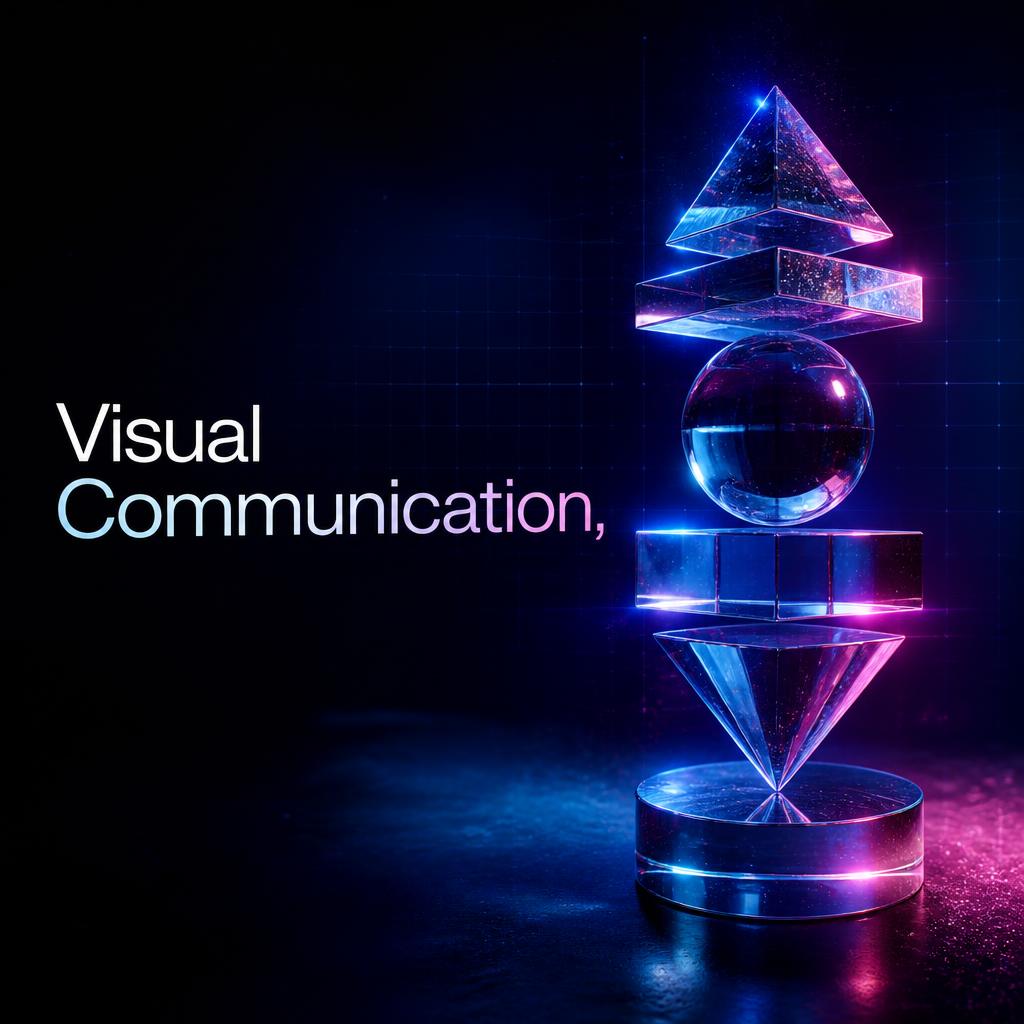 3D design trends 2026 concept showing a glowing stack of glass geometric shapes on a dark neon background